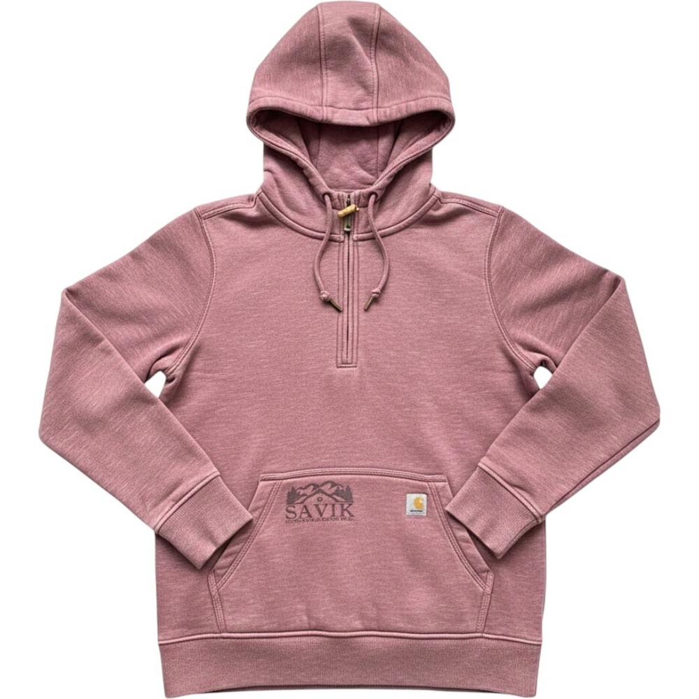 Carhartt Savik Graphic 1/4 Zip Hoodie Mens M Pink Excellent Heathered Fleece
